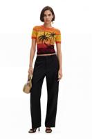 Gebreid T-shirt palmbomen - ORANGE - L