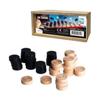 Clown Games houten damstenen - 40x stuks - in opbergkistje - Damschijven - Dammen - Damspel
