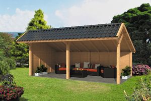 Lariks/Douglas Kapschuur Bergen XL type 2 677x452 cm- Kapschuurdak- Onbehandeld lariks Douglas hout- Tuindeco