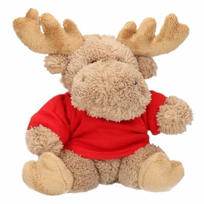 Knuffel Eland - pluche - 15 cm - met rood shirt - kerst