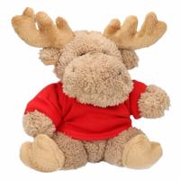 Knuffel Eland - pluche - 15 cm - met rood shirt - kerst