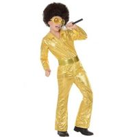 Gouden glitter disco pak voor jongens 140 (10-12 jaar)  -
