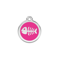 Fish Skeletton Hot Pink roestvrijstalen hondenpenning small/klein dia. 2 cm - Reddingo