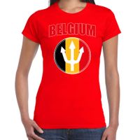 Rood t-shirt Belgium met drietand Belgie supporter EK/ WK voor dames - thumbnail