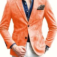 Bon&Bon Men's Suede Blazer - Slim Fit Faux Leather Sport Coat, Orange Orange / XL