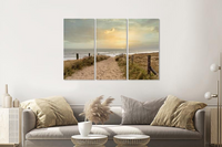 Karo-art Schilderij -  Zonsondergang Noordzee , 120x80cm, 3 luik , Wanddecoratie - thumbnail