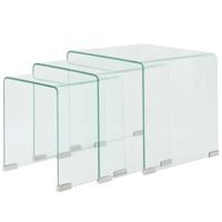 Bijzettafel set 3-dlg transparant gehard glas