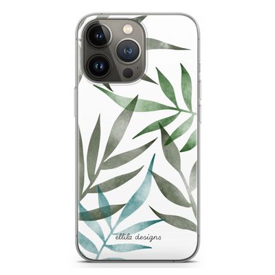 Tropical watercolor leaves: iPhone 13 Pro Transparant Hoesje