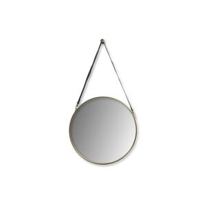 Ronde Spiegel Met Riem-63x3x95-Goud/Zwart-Metaal/Kunstleder