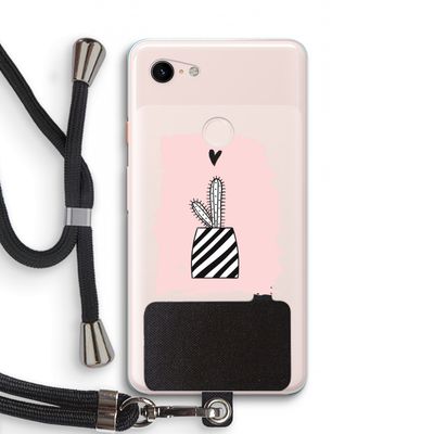 Zwart-wit cactus: Pixel 3 XL Transparant Hoesje met koord