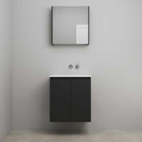 On-Line Badkamermeubelset - 60 cm - Bouwpakket - Greeploos 2 Deuren - Acryl Wastafel - zonder Kraangat - Spiegelkast - Mat Zwart