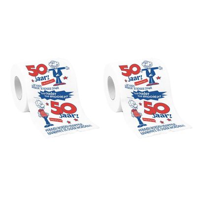 Set van 3x stuks toiletpapier rollen 50 jaar man verjaardagscadeau decoratie/versiering Set van 3x stuks toiletpapier rollen 50 jaar man verjaardagscadeau decoratie/versiering