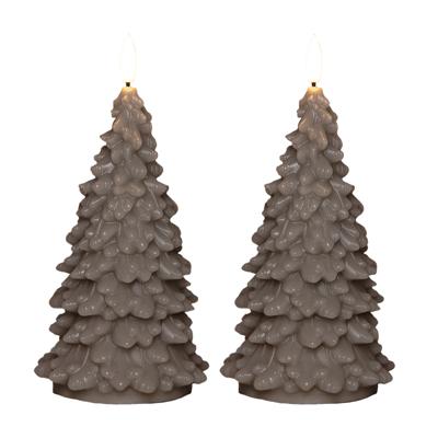 Anna's Collection LED kerstboom kaars - 2x - taupe - 20 cm - kerstkaars - kerstdiner kaarsen