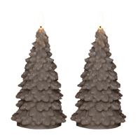 Anna's Collection LED kerstboom kaars - 2x - taupe - 20 cm - kerstkaars - kerstdiner kaarsen