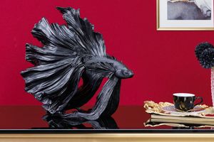 Design decoratief figuur vechtende vis CROWNTAIL 35cm zwart Betta vissculptuur - 43174