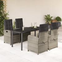 5-delige Tuinset met kussens poly rattan lichtgrijs
