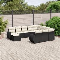 11-delige Loungeset met kussens poly rattan zwart