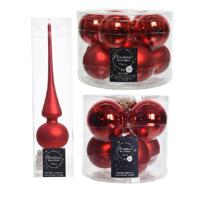 Glazen kerstballen pakket kerstrood glans/mat 32x stuks inclusief piek mat - Kerstbal - thumbnail