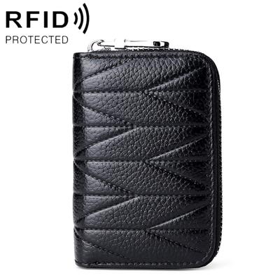 KB191 Zipper Cowhide Leather Organ Shape Multiple Card Slots Anti-magnetic RFID Wallet Clutch Bag for Ladies(Black)