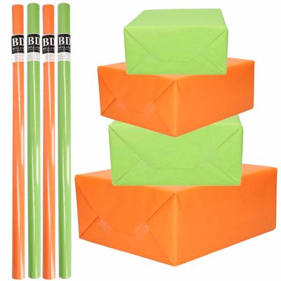 8x Rollen kraft inpakpapier pakket oranje/groen St.Patricksday/Ierland 200 x 70 cm