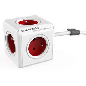 Allocacoc 6300RD/BEEXPC Stekkerdoos | PowerCube Extended | 4 Sockets type E België | Wit/Rood | 1,5 meter