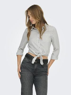 Only Onllecey Ls Knot Shirt Noos Wvn Blouse Cloud Dancer Dark Green