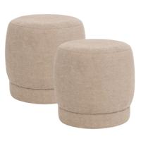 Poef om te zitten Perfect Seat - 2x - stof/hout - beige - D40 x H40 cm - bijzet stoeltjes