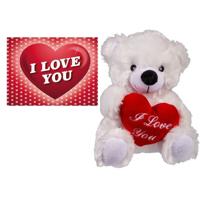 Valentijnsdag cadeau - wit knuffel beertje met hartje - en valentijnskaart in A5 size