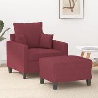 Fauteuil met voetenbank 60 cm stof wijnrood