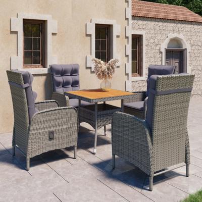 5-delige Tuinset poly rattan en acaciahout grijs