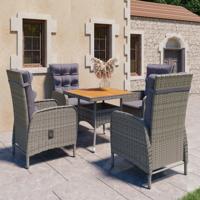 5-delige Tuinset poly rattan en acaciahout grijs