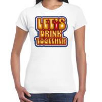 Koningsdag verkleed T-shirt voor dames - let's drink together - wit - feestkleding - thumbnail