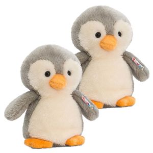 2x stuks keel Toys pluche pinguin knuffel grijs/wit 14 cm