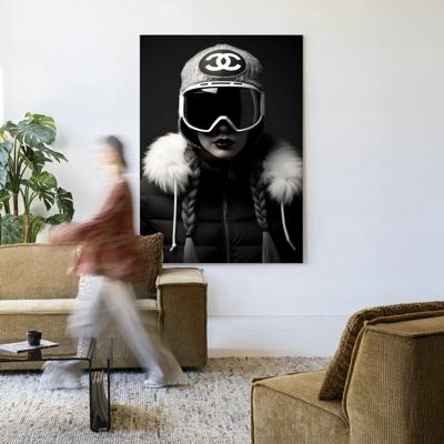 Urban Cotton Wandkleed 'Luxury Snow Girl' 145 x 190cm in Frame - black
