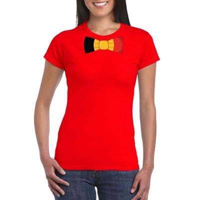 Supporters kleding - t-shirt met Belgie vlag - strikje - rood - dames