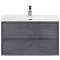 Dante Badmeubelset 80 cm - Beton Antraciet - Keramische Wastafel Wit Cover