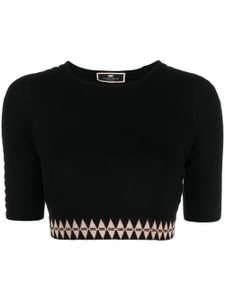 Elisabetta Franchi haut en maille intarsia à manches courtes - Noir