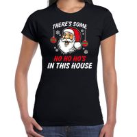 Foute humor Kerst T-shirt grappige kerstman voor dames zwart - thumbnail