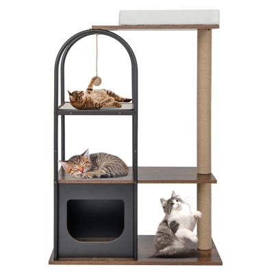 118 cm Hoge Klimrek voor Katten met Metalen Frame Kattenbed Jute Krabpalen Sisalplank Hangende Bal Klimmeubels voor Katten