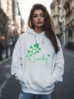 Bon&Bon Women's St. Patrick's Day Clover Hoodie - Loose Fit Sweatshirt Grey / L