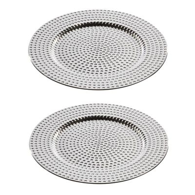 2x stuks diner borden/onderborden zilver met steentjes 33 cm