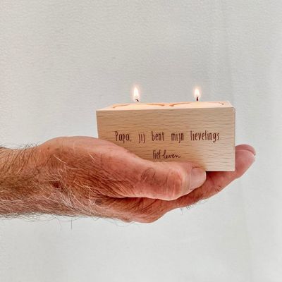 Waxinelichthouder hout • Papa lievelings