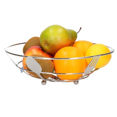 Metalen fruitschaal/fruitmand bestek zilver rond 26 cm