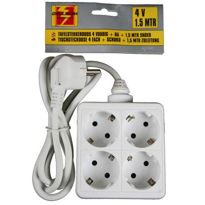 2x benson stekkerdoos - 4-voudig - vierkant - wit - 1,5 meter - met randaarde
