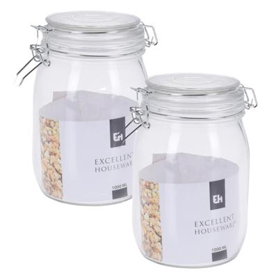 Excellent Houseware keuken voedsel opslagpotten - 2x - 1000 ML - met beugel sluiting - glas Excellent Houseware keuken voedsel opslagpotten - 2x - 1000 ML - met beugel sluiting - glas
