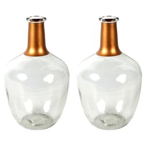 Bloemenvaas Firm Big Bottle - 2x - helder transparant/koper - glas - D15 x H25 cm