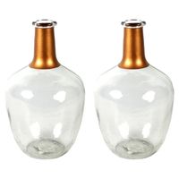 Bloemenvaas Firm Big Bottle - 2x - helder transparant/koper - glas - D15 x H25 cm