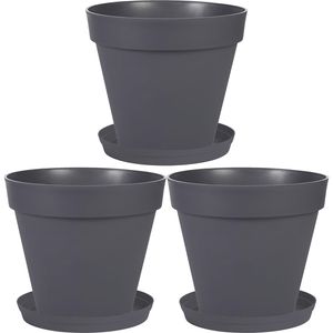 Set van 3x stuks bloempotten Toscane kunststof antraciet D30 x H26 cm inclusief onderschalen D23 cm