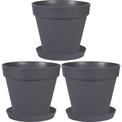 Set van 3x stuks bloempotten Toscane kunststof antraciet D30 x H26 cm inclusief onderschalen D23 cm