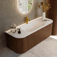 Badmeubel Mondiaz Kurve | 130 cm | Meubelkleur Walnut | Wastafelkleur Talc | Midden spoelbak | 1 kraangat